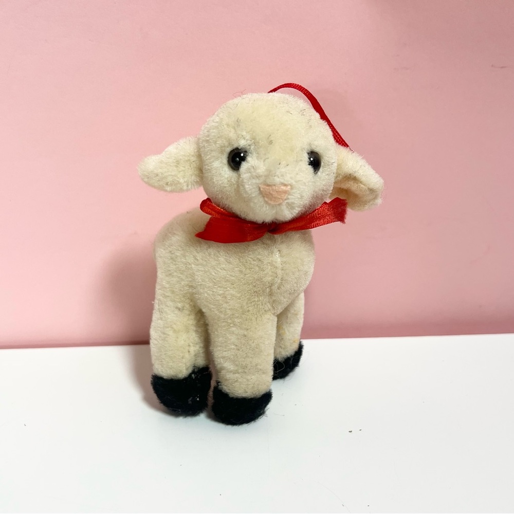 Vintage retro plush lamb holiday ornament